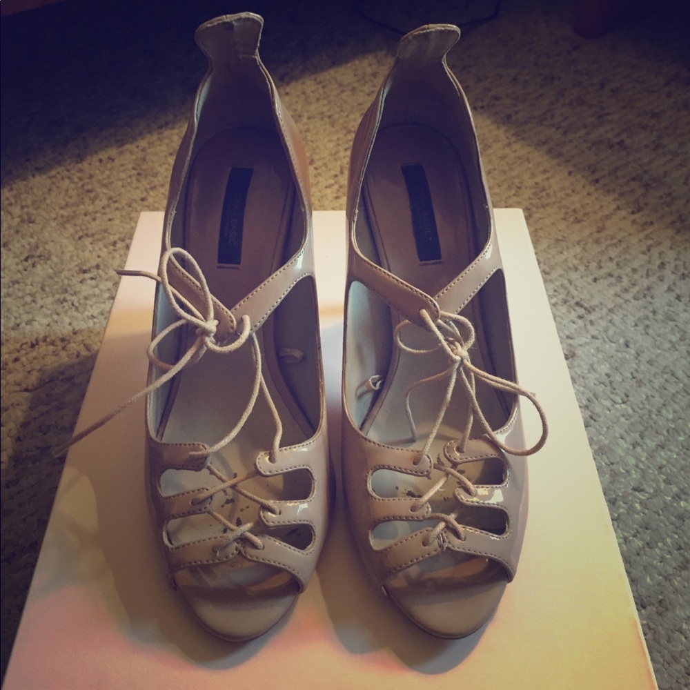 Zara lace-up patent leather nude heels